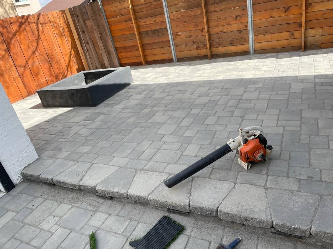 picture of a san diego california home with new pavers and concrete steps and concrete fireplace